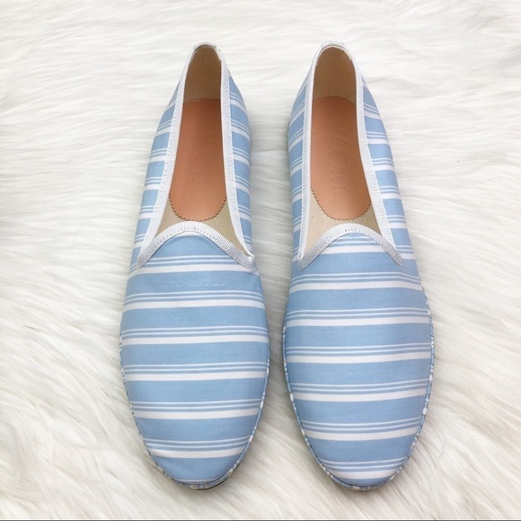 New J. Crew Printed Venetian Loafers in Blue and White Stripe - Picture 9 of 9